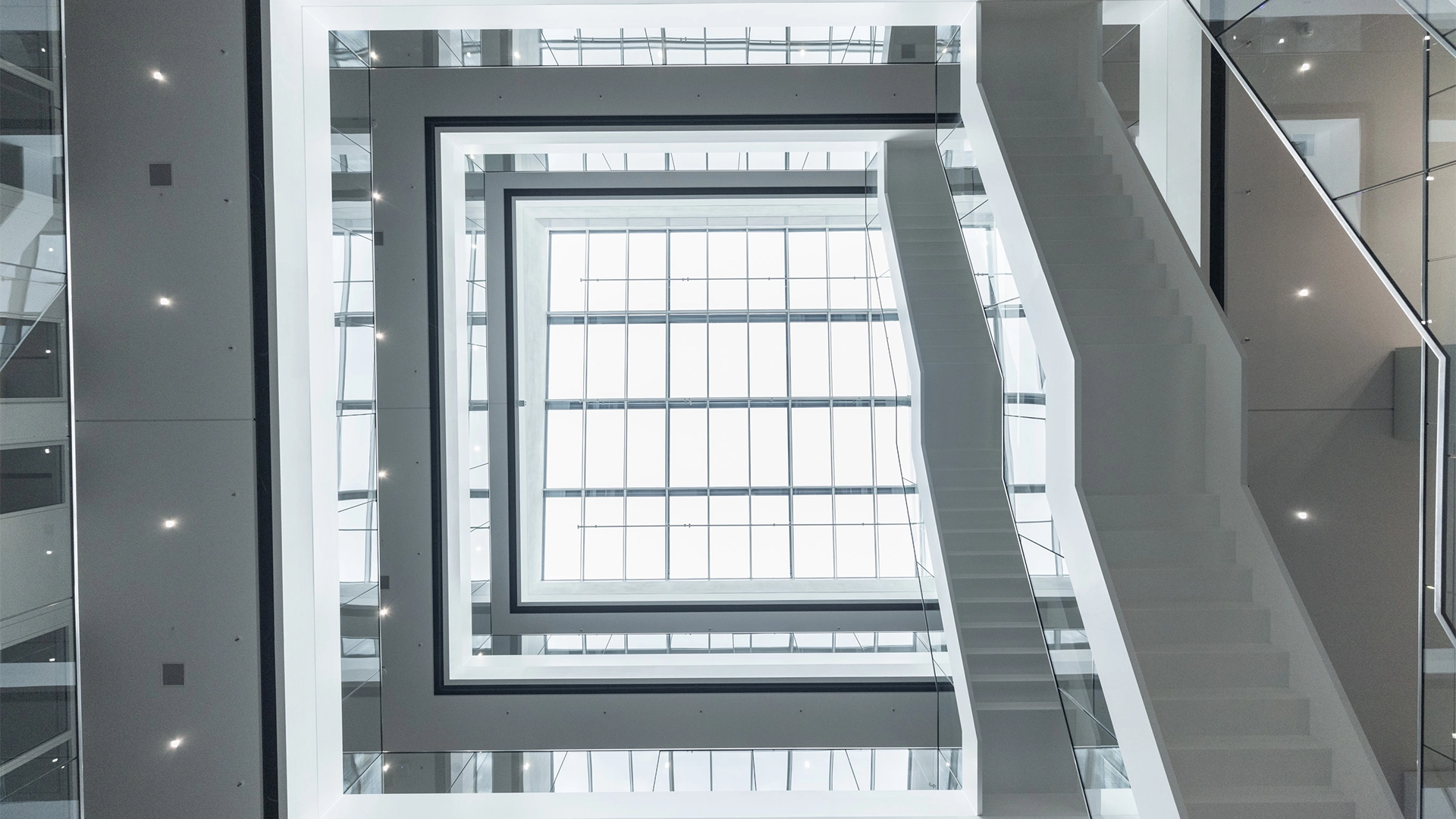 Exterior view of a building with a glass façade